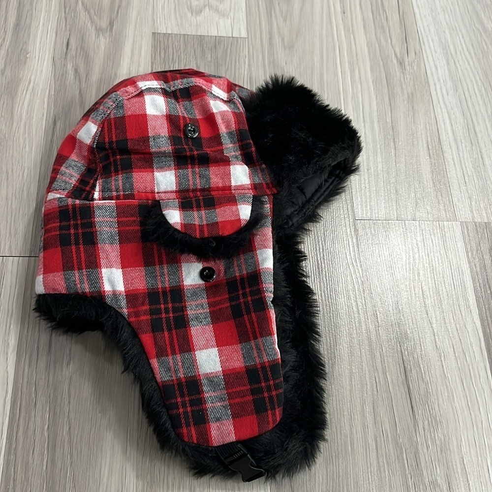 Flow Nissan Trapper Hat Winter Men Women Hat Faux Fur Ear Flap Red Plaid OSFM - Picture 9 of 10